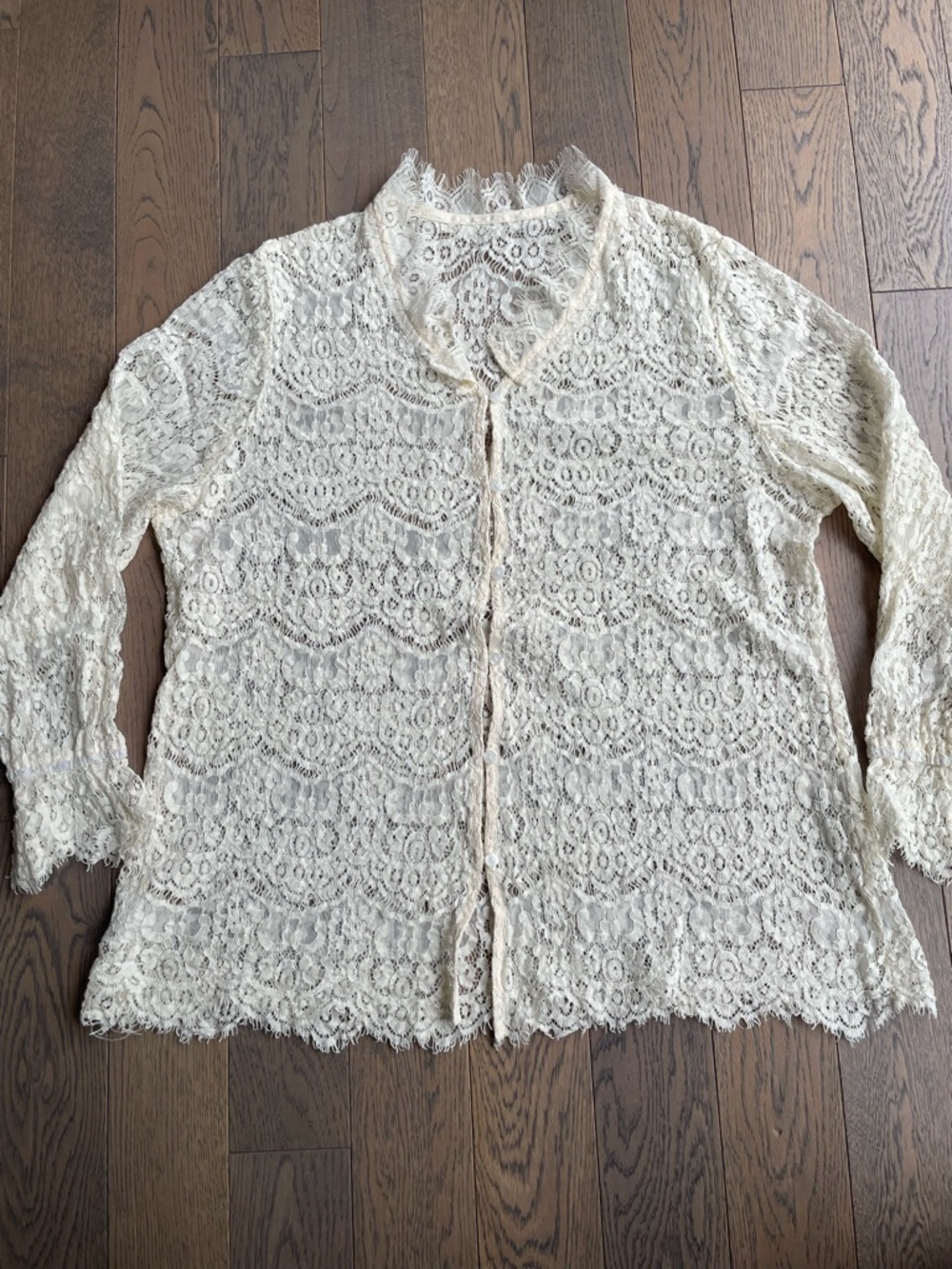 Cream Lace-Trim V-Neck Women's Cardigan Sweater - Picture 2 of 10